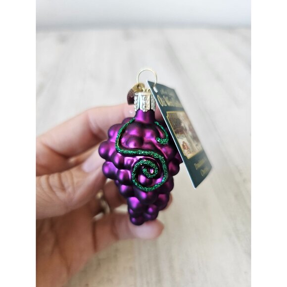 Old world OWC mini grapes fruit ornament glass Xmas tree glitter purple - Picture 1 of 9